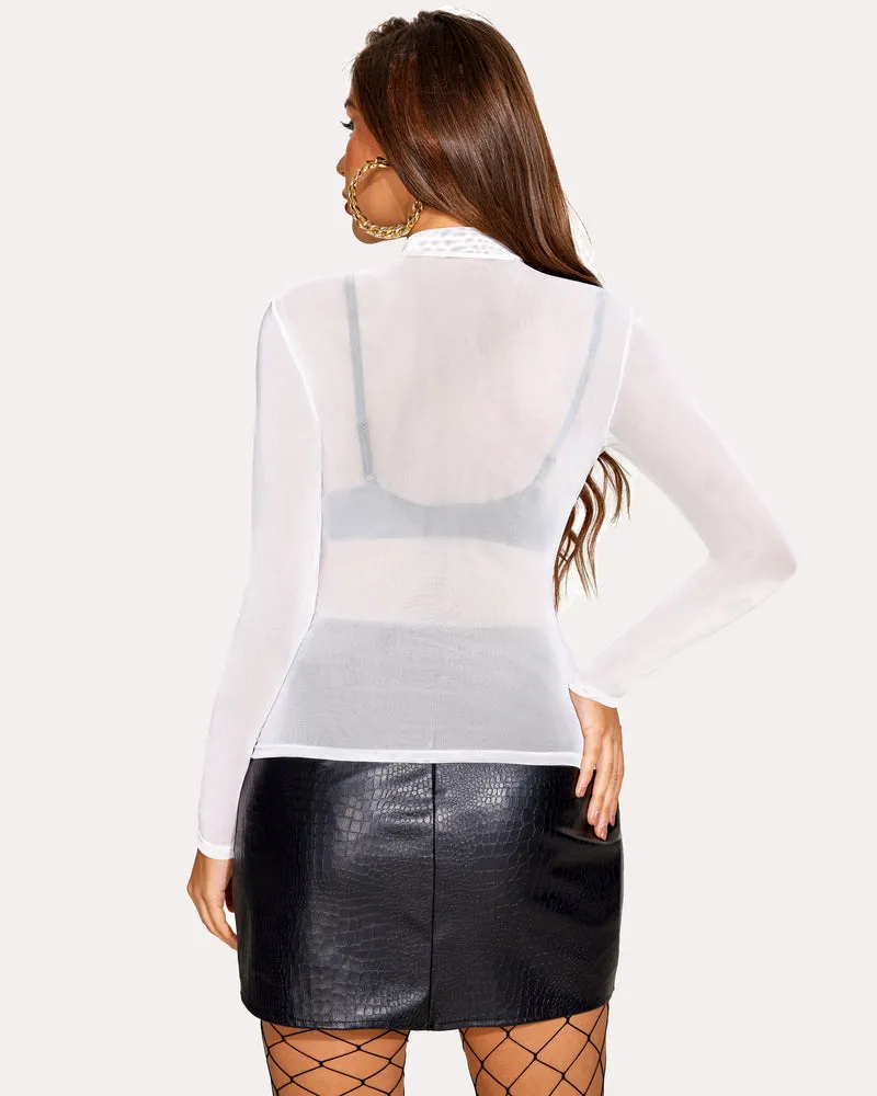 Long Sleeve Mock Neck Mesh Crop Top sold by Avid Love product image thumbnail 2