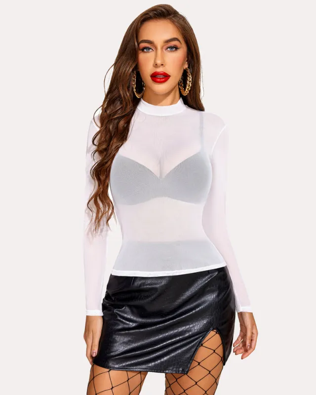 Long Sleeve Mock Neck Mesh Crop Top sold by Avid Love