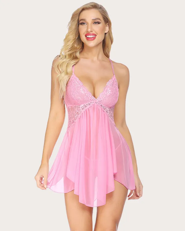 Lace V Neck Strap Sleepwear Dress sold by Avid Love