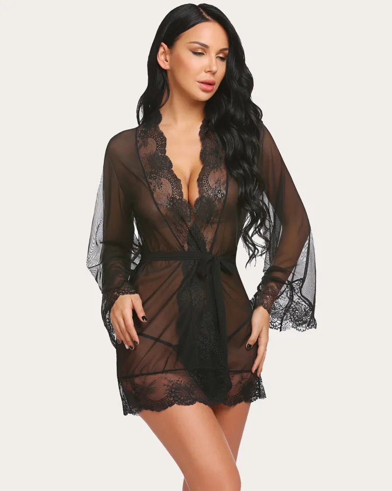 Lace Kimono Robe Mesh Nightgown sold by Avid Love product image thumbnail 3