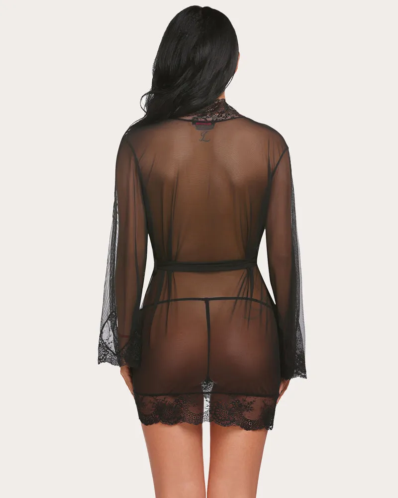 Lace Kimono Robe Mesh Nightgown sold by Avid Love product image thumbnail 4