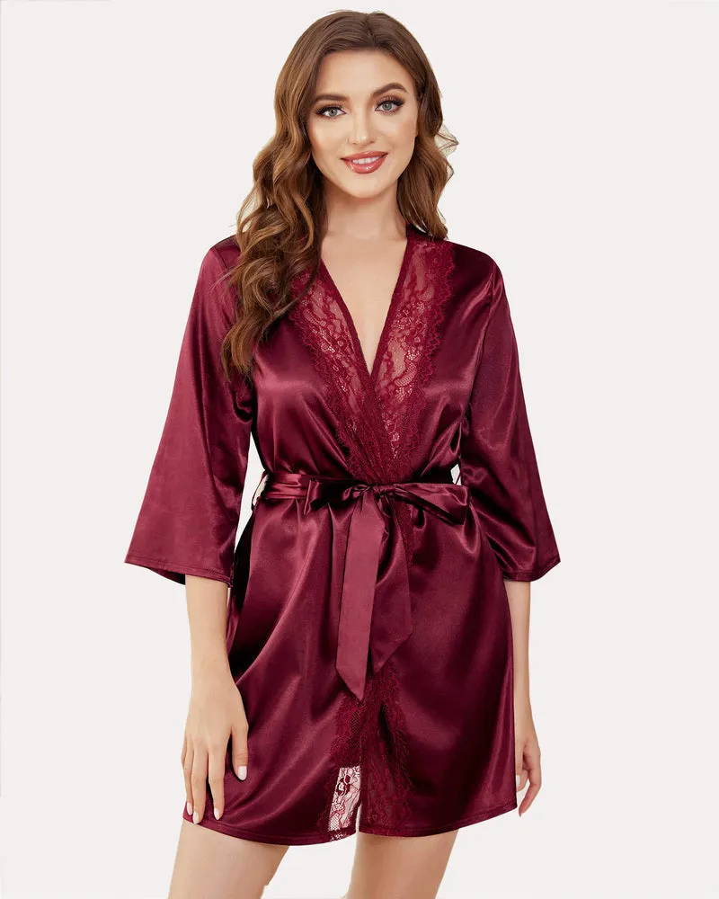 Kimono Satin Short Silky Robes sold by Avid Love
