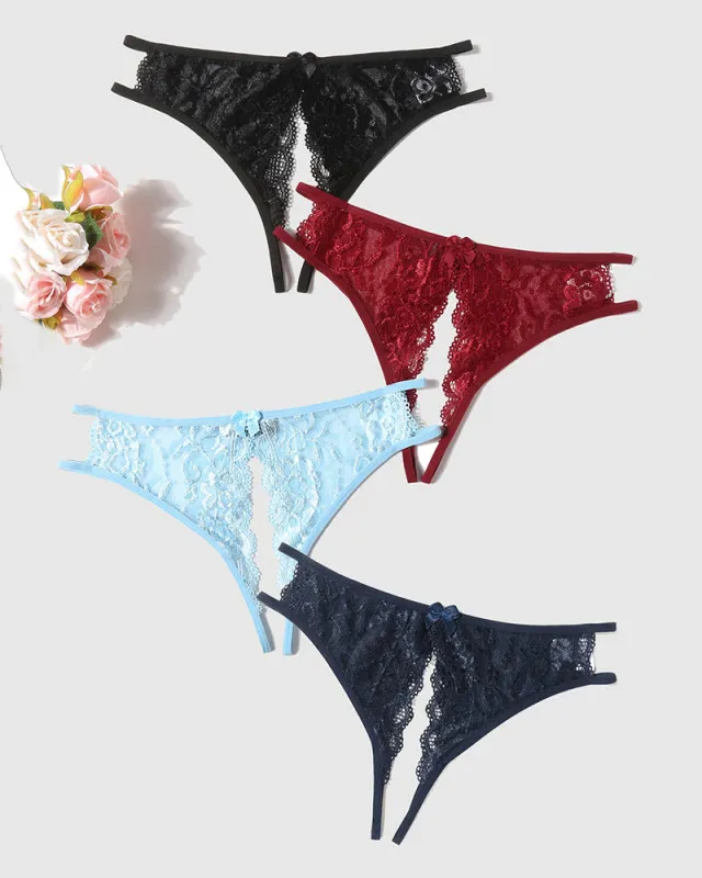Lace Panties Floral Lace Briefs with Bow sold by Avid Love