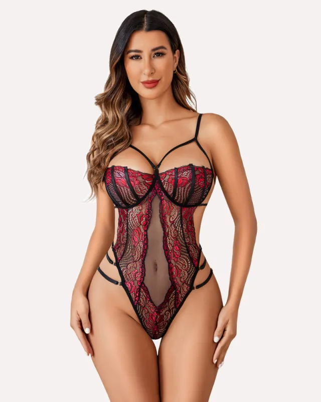 Strappy Lace Bodysuit Deep V One Piece sold by Avid Love
