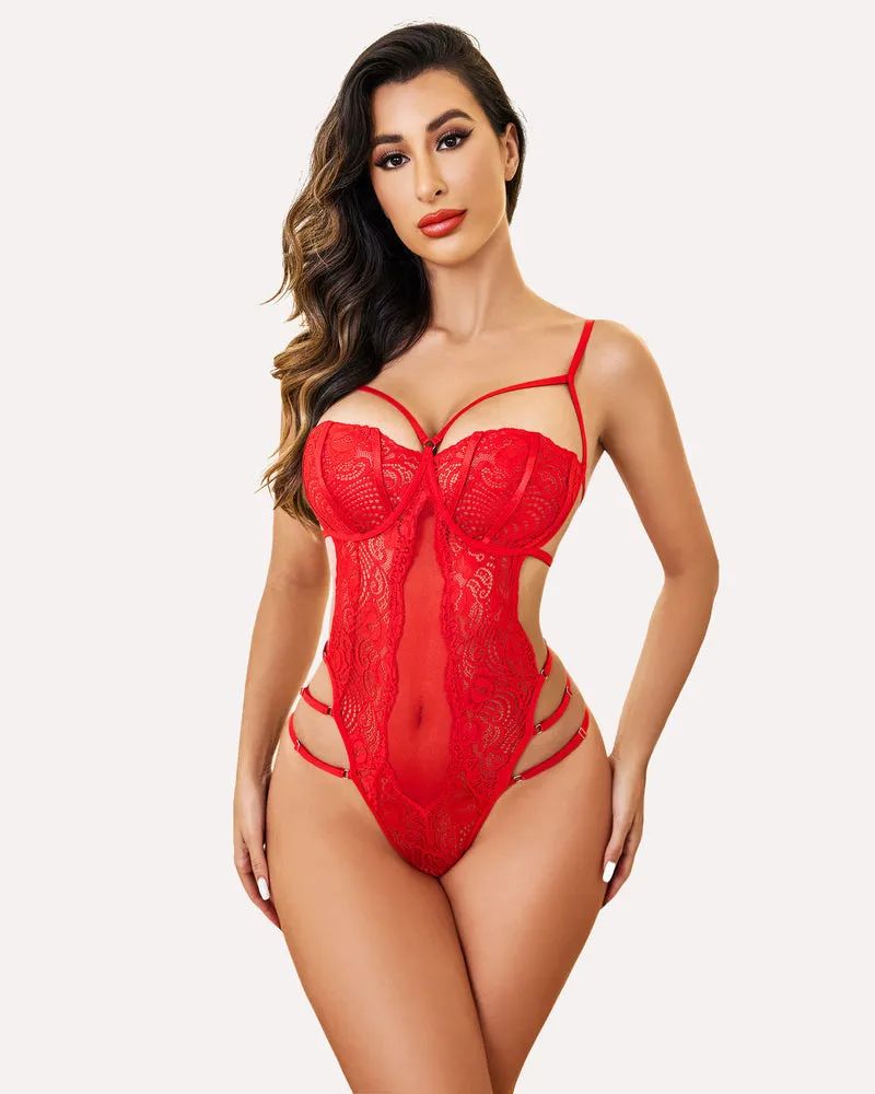 Strappy Lace Bodysuit Deep V One Piece sold by Avid Love product image thumbnail 5