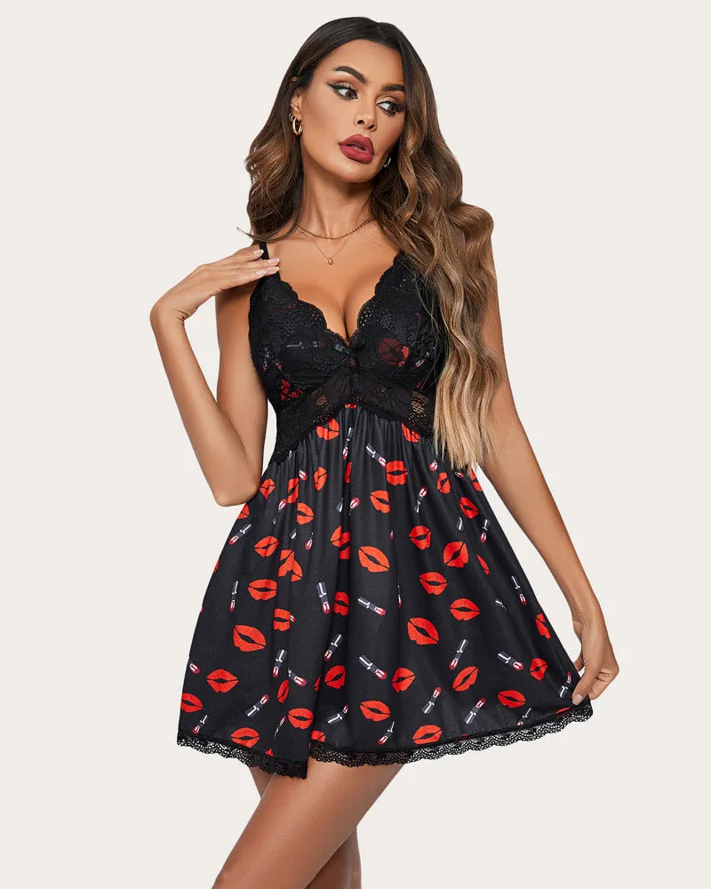 Lips Lace Full Slip Sleep Dress sold by Avid Love product image thumbnail 3