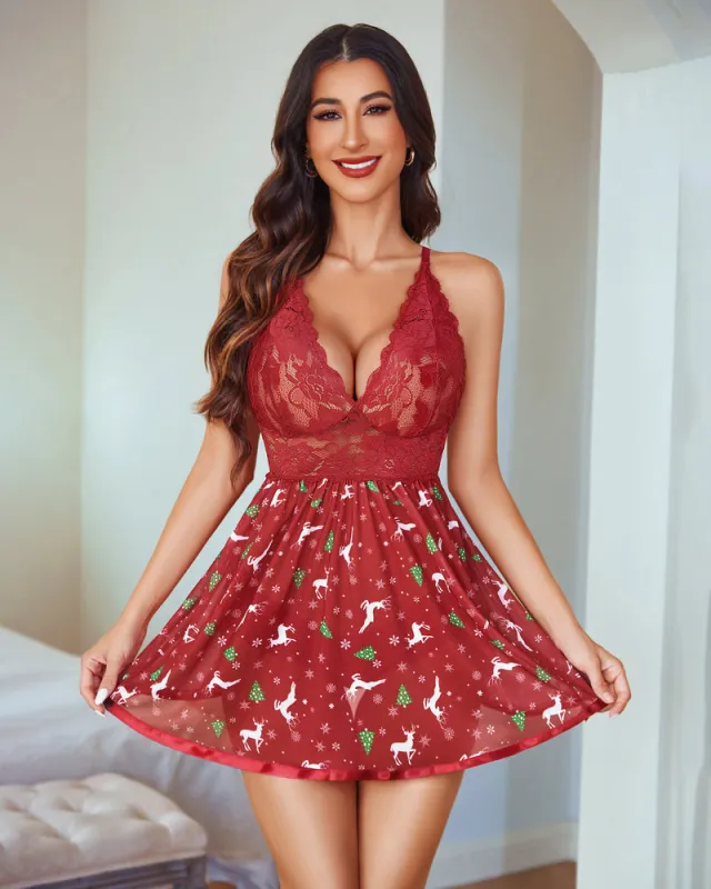 Lace Strap V Neck Mesh Nightgown sold by Avid Love