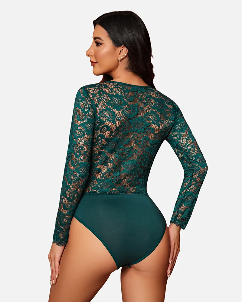 Deep V Snap Crotch Lace Bodysuit sold by Avid Love product image thumbnail 3