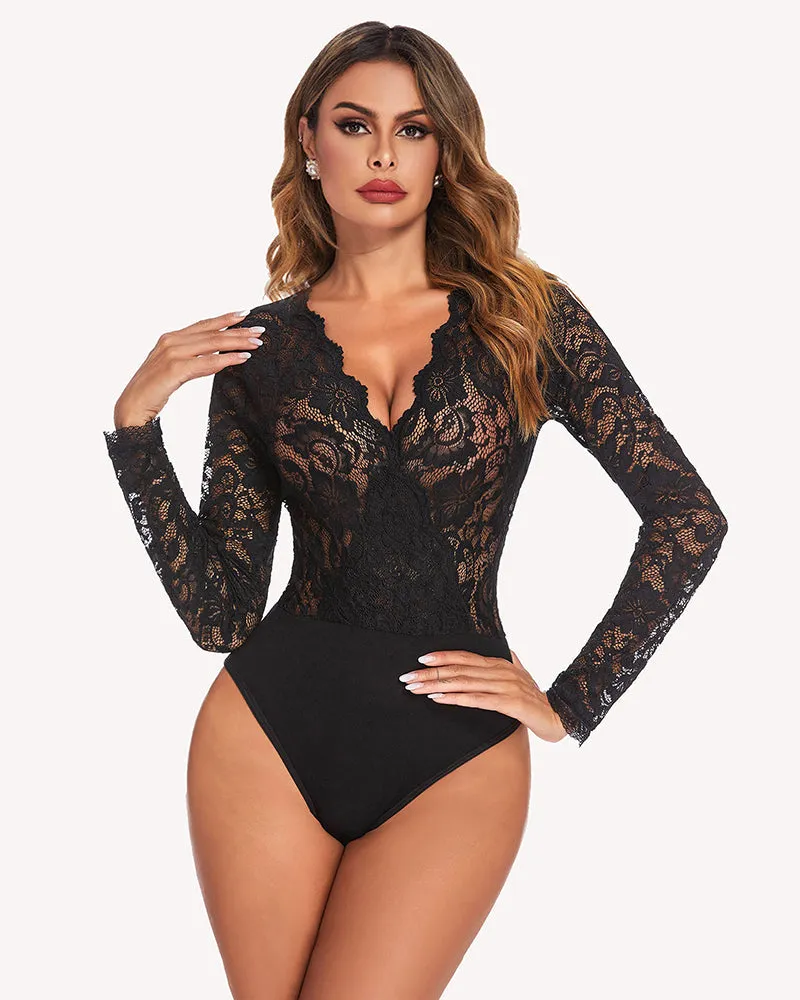 Deep V Snap Crotch Lace Bodysuit sold by Avid Love product image thumbnail 5