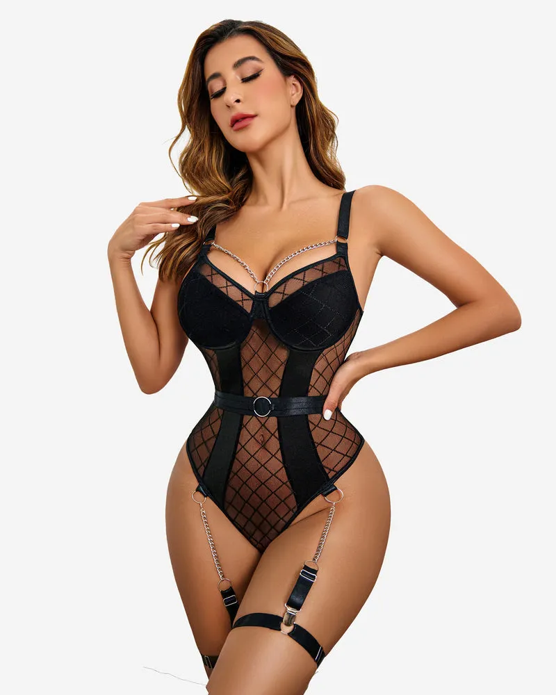 Push Up Bra Mesh Bodysuit Set with Chain sold by Avid Love product image thumbnail 2