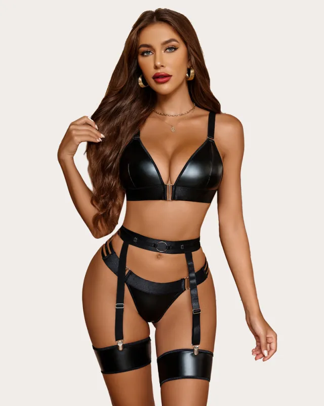 Leather Garter 5 Piece Bra and Panty Set sold by Avid Love