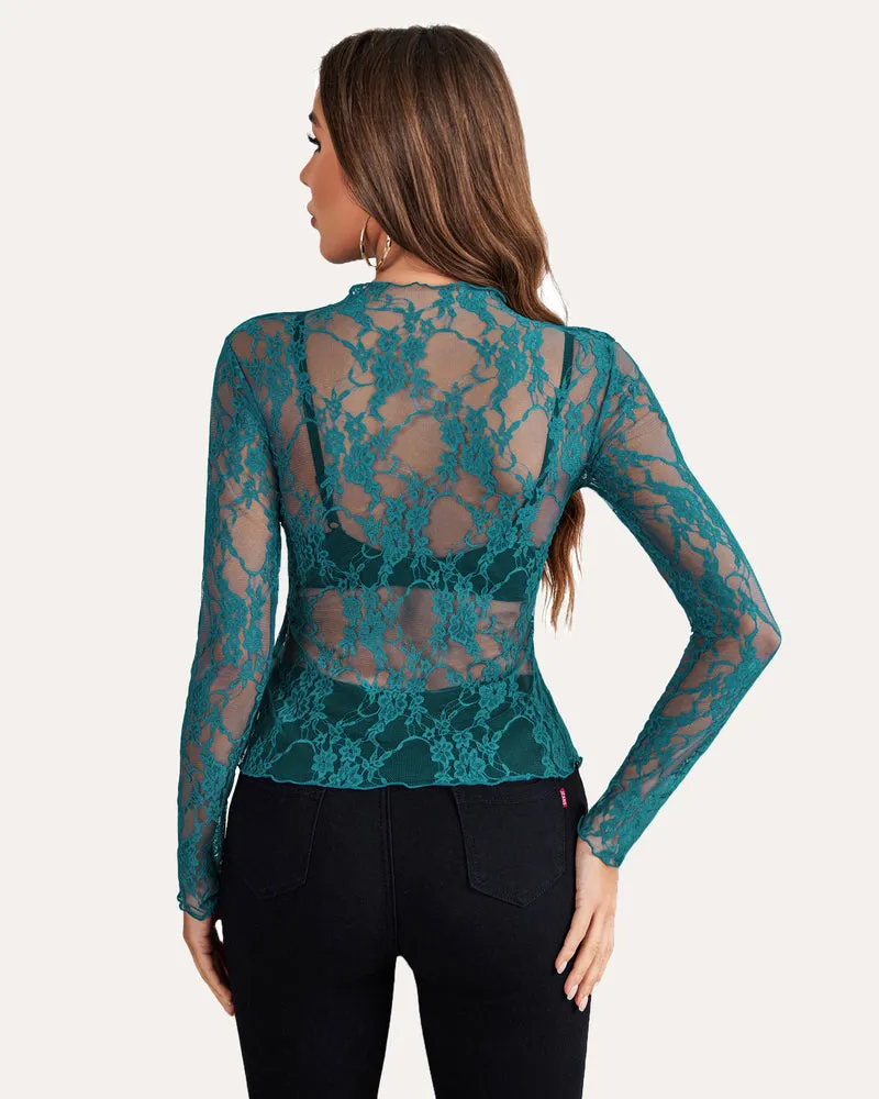 Long Sleeve Floral Lace Sheer Blouse sold by Avid Love product image thumbnail 5