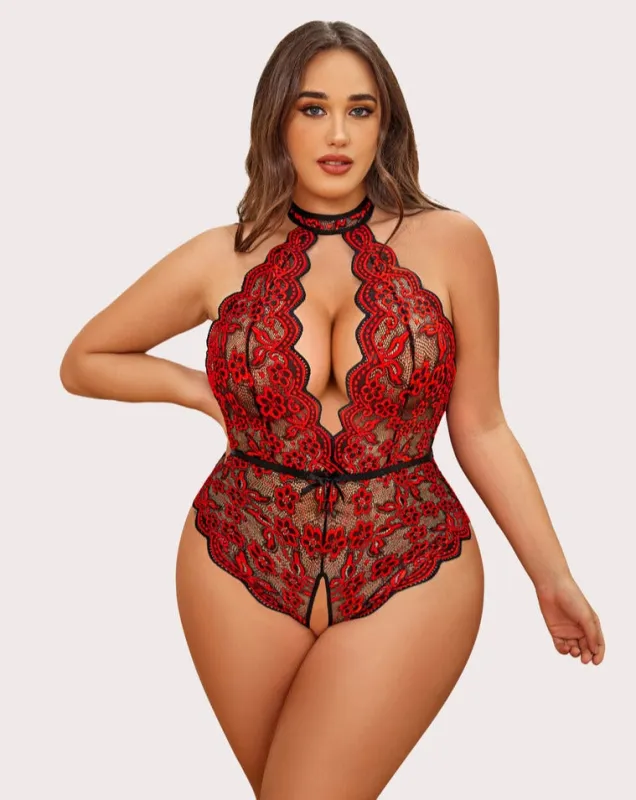 Gorgeous Plus Size Lace Print Bodysuit sold by Avid Love