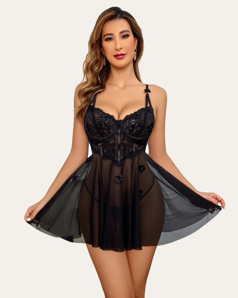Push Up Lace Print Boudoir Lingeries sold by Avid Love product image thumbnail 3