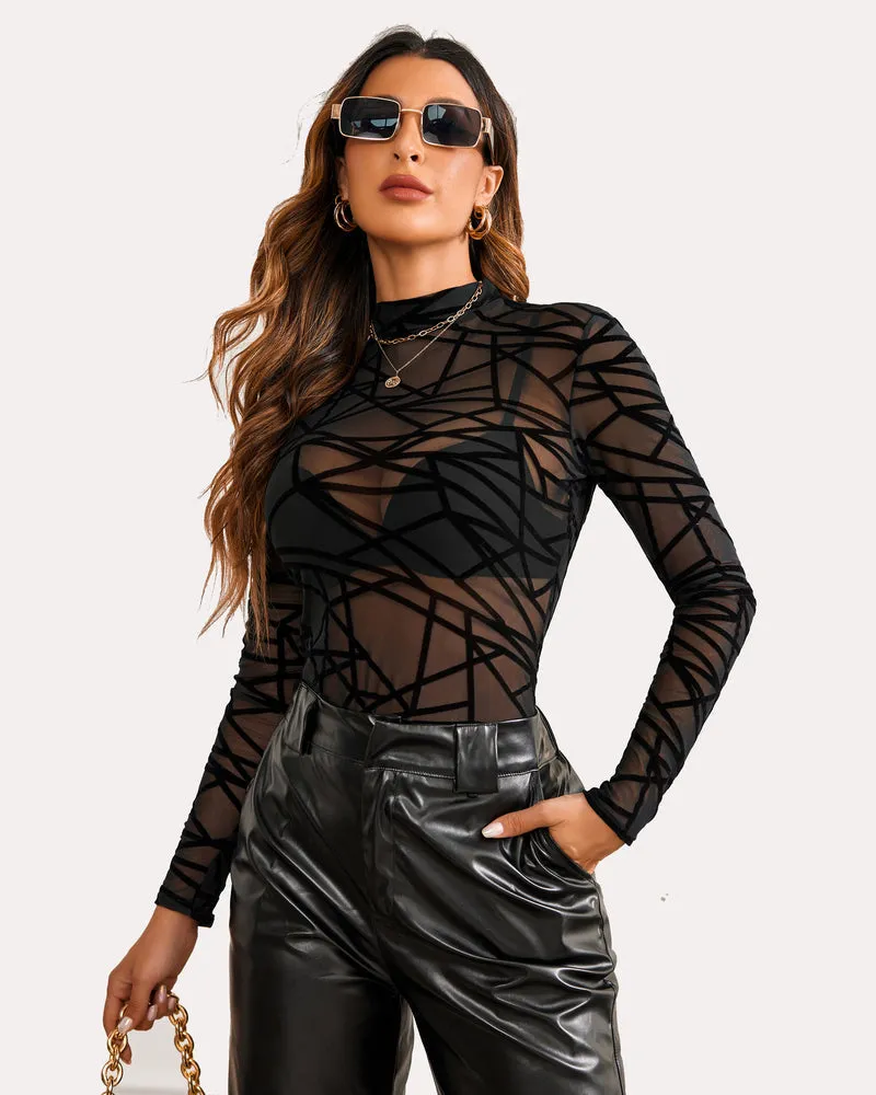 Leopard Sheer Long Sleeve Mock Neck Mesh Crop Top sold by Avid Love product image thumbnail 4