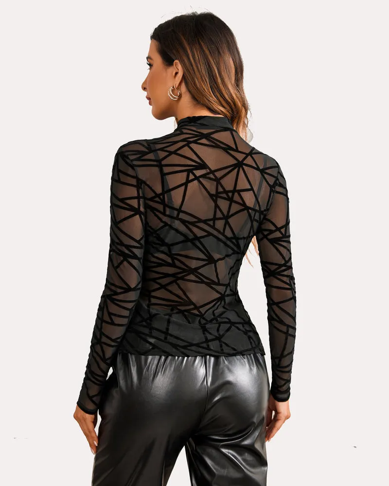 Leopard Sheer Long Sleeve Mock Neck Mesh Crop Top sold by Avid Love product image thumbnail 5
