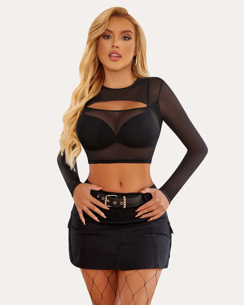 Long Sleeve Mesh Crop Top See Through Shirt sold by Avid Love product image thumbnail 4