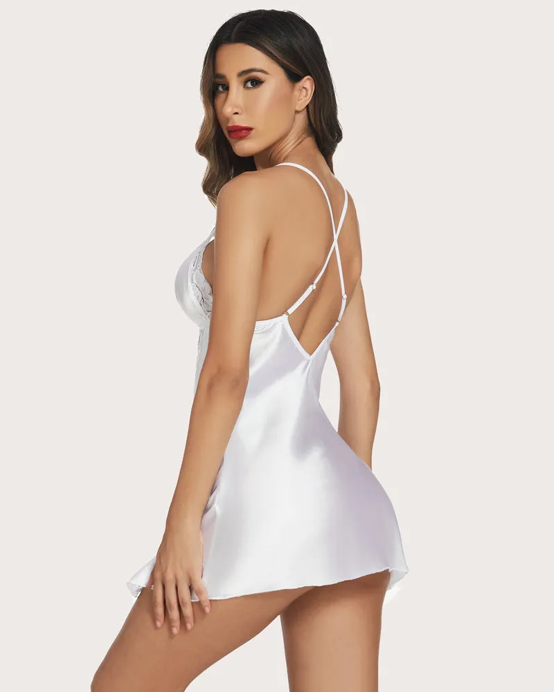 Leopard Satin Lace V Neck Full Slips Sleepwear sold by Avid Love product image thumbnail 4