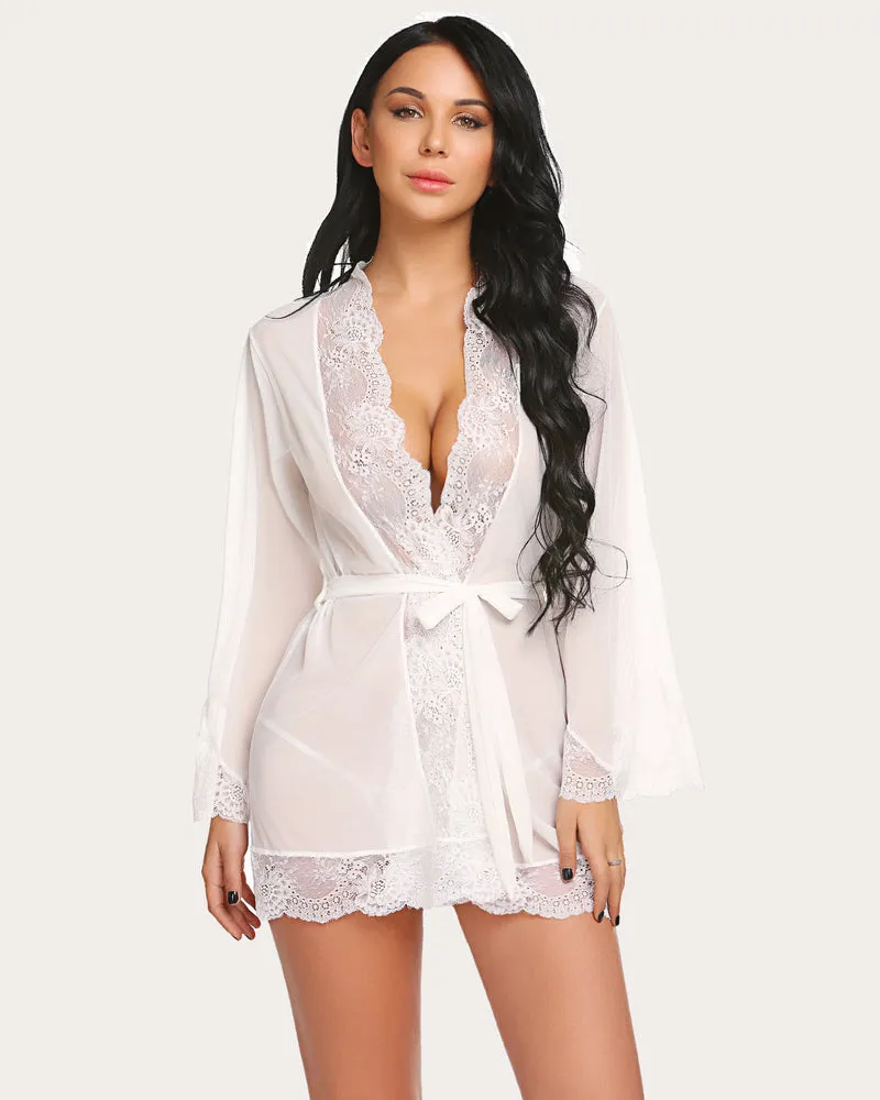 Leopard Lace Kimono Robe Mesh Nightgown sold by Avid Love product image thumbnail 4