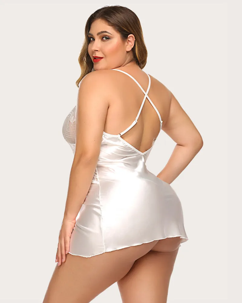 Plus Size V Neck Lace Satin Sleepwear sold by Avid Love product image thumbnail 3