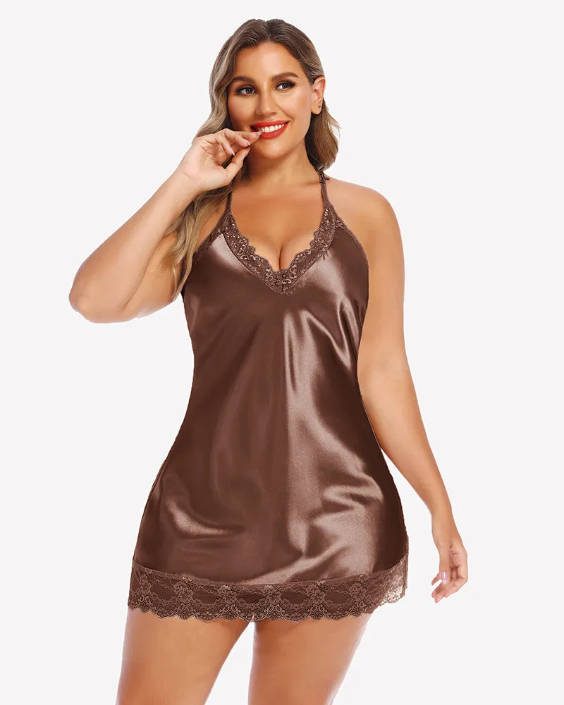 Plus Size Satin Lace Nightgown sold by Avid Love product image thumbnail 4