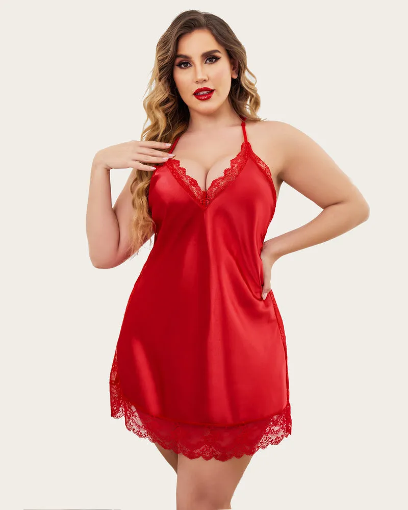 Plus Size Satin Lace Nightgown sold by Avid Love product image thumbnail 3