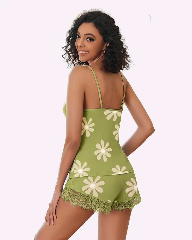 Floral Pajama Set Lace Trim Short PJ Set sold by Avid Love product image thumbnail 3
