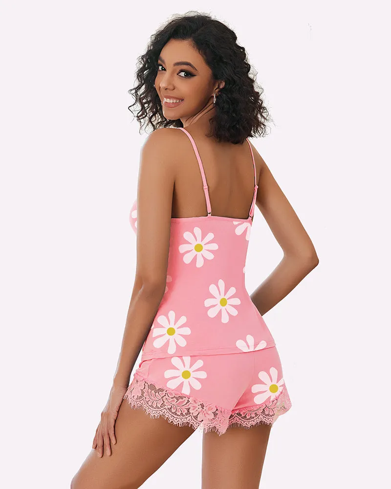 Floral Pajama Set Lace Trim Short PJ Set sold by Avid Love product image thumbnail 5