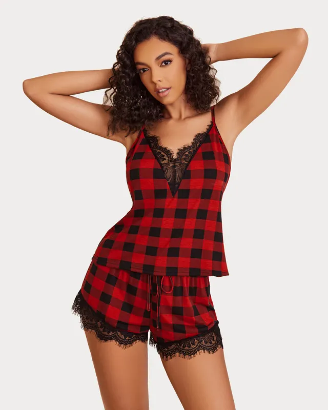 Plaid Lace Trim Pajama Set made by Avid Love