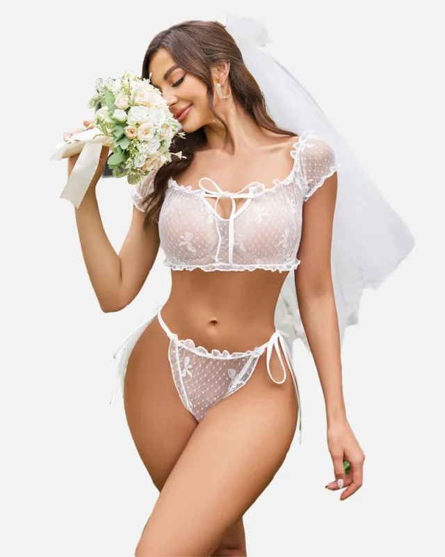 Lace Ruffle Bra and Panty Set sold by Avid Love