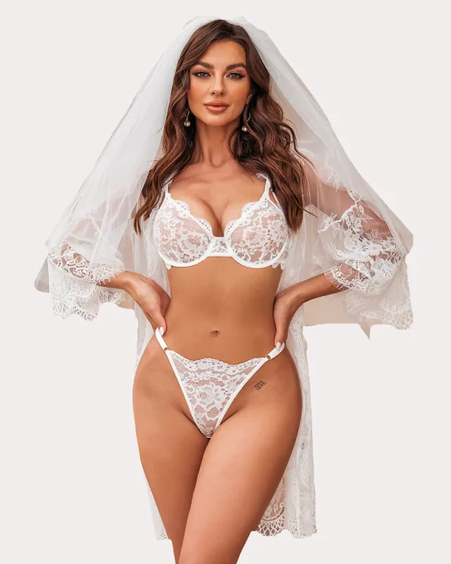Wedding Floral Lace Bra and Panty Sets sold by Avid Love