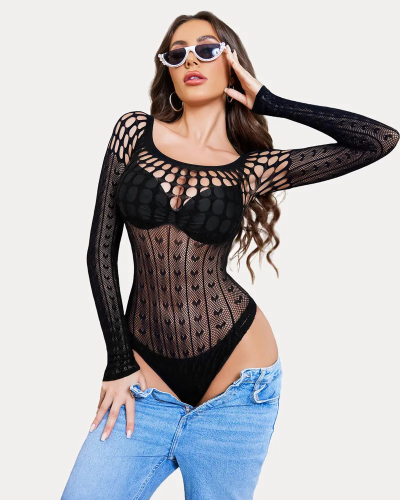 Fishnet Bodysuit Hollow Out Long Sleeve One Size sold by Avid Love product image thumbnail 2