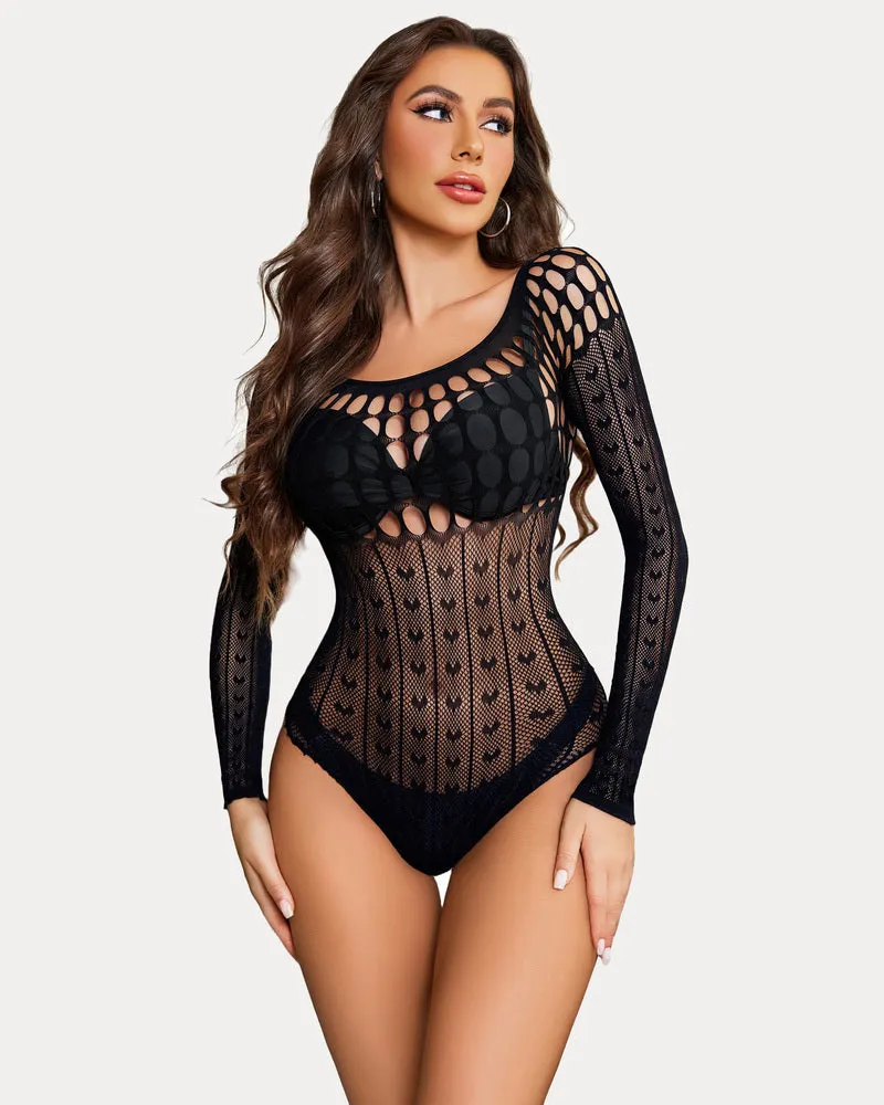 Fishnet Bodysuit Hollow Out Long Sleeve One Size sold by Avid Love product image thumbnail 4