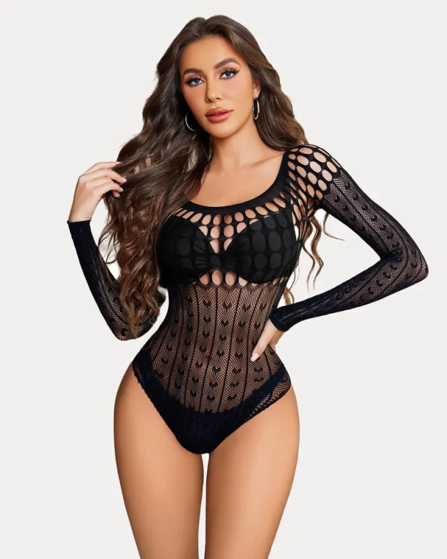 Fishnet Bodysuit Hollow Out Long Sleeve One Size made by Avid Love