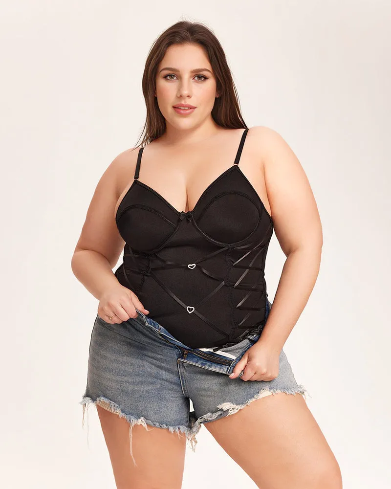 Tummy Control Bodysuit With Garter Belt-Black sold by Avid Love product image thumbnail 2