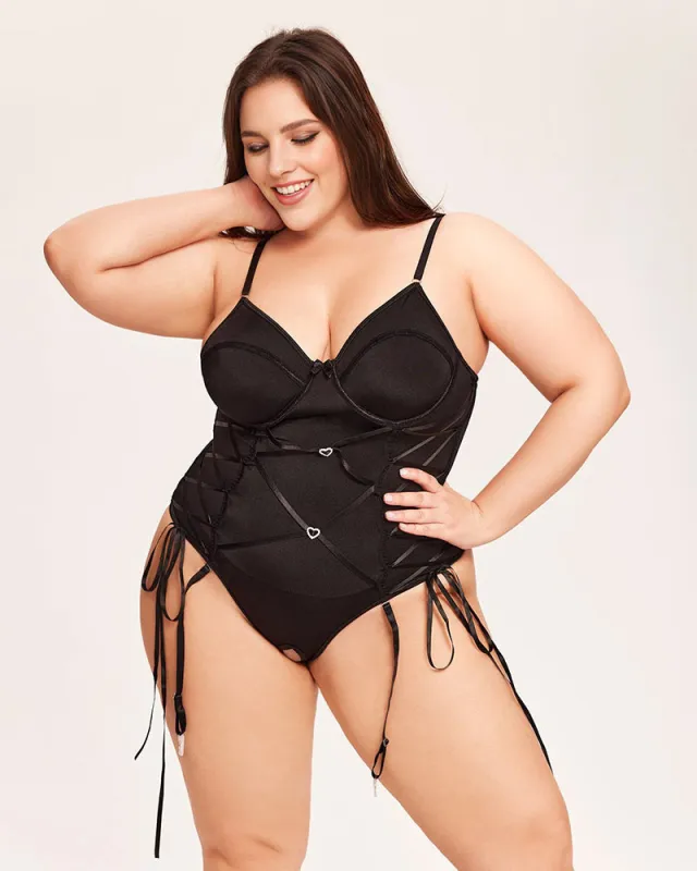 Tummy Control Bodysuit With Garter Belt-Black made by Avid Love