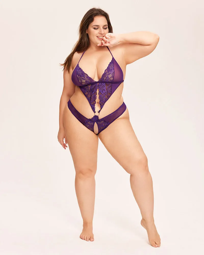 Deep V Lace Teddy Mini Bodysuit-Purple sold by Avid Love product image thumbnail 2
