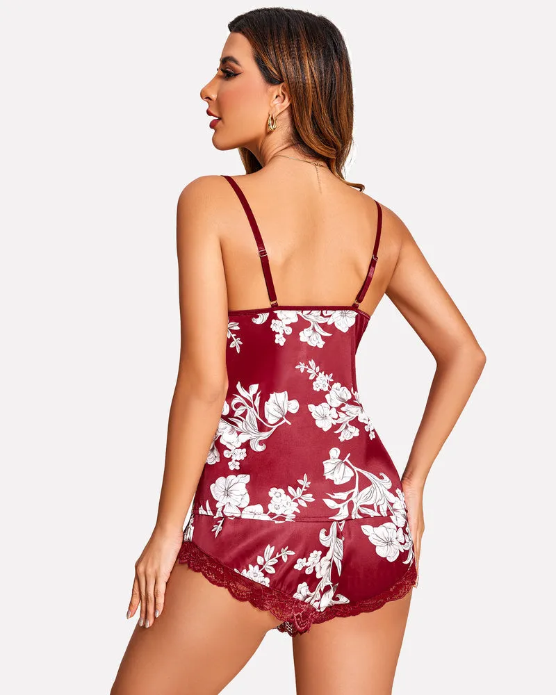 Floral Print Lace Satin Pajamas Set sold by Avid Love product image thumbnail 5