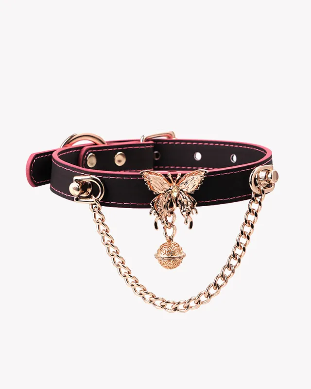 Temperature-Sensitive Color-Changing Butterfly Bell Leather Collars made by Avid Love