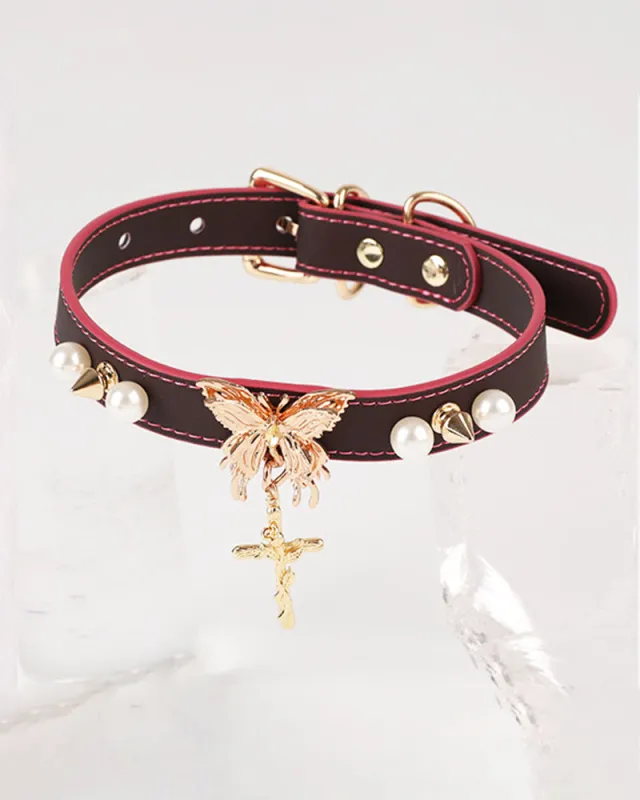 Temperature-Sensitive Color-Changing Butterfly Spiked Leather Collars made by Avid Love