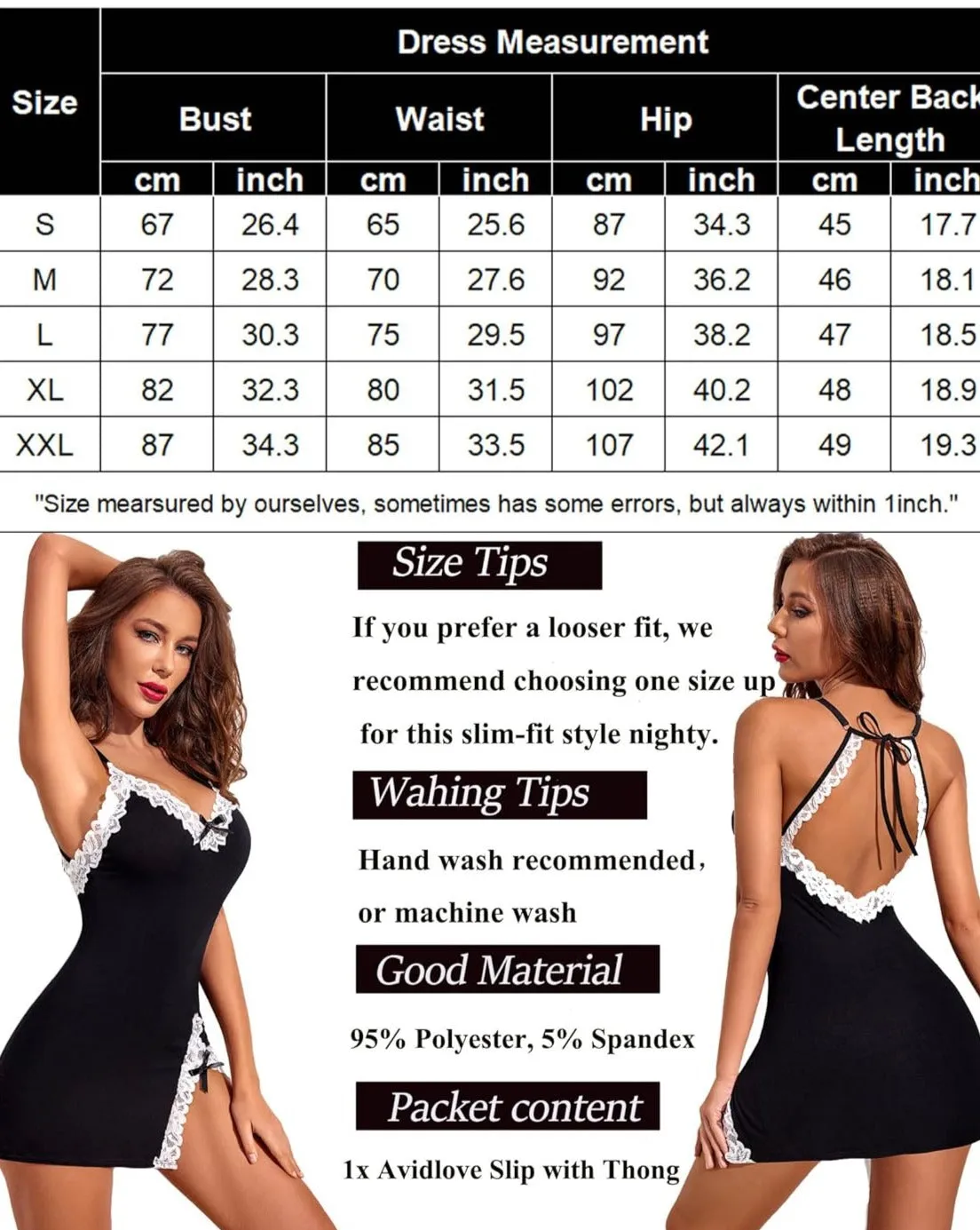 Lace V Neck Sleepwear Cotton Chemise sold by Avid Love product image thumbnail 3