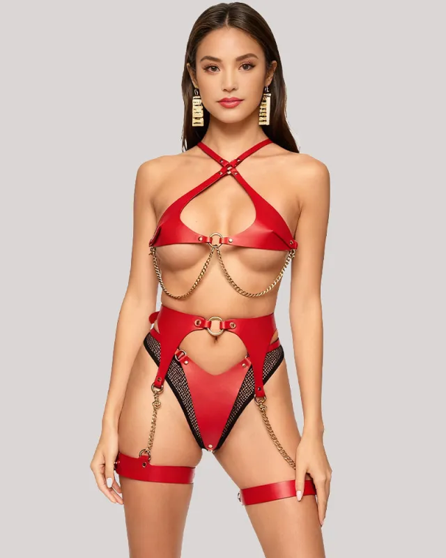 3 Piece Leather Harness Set Hollow Costume Bondage made by Avid Love