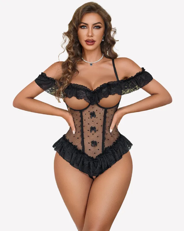 V Neck Bodysuit Lace Ruffle Rave Outfits made by Avid Love