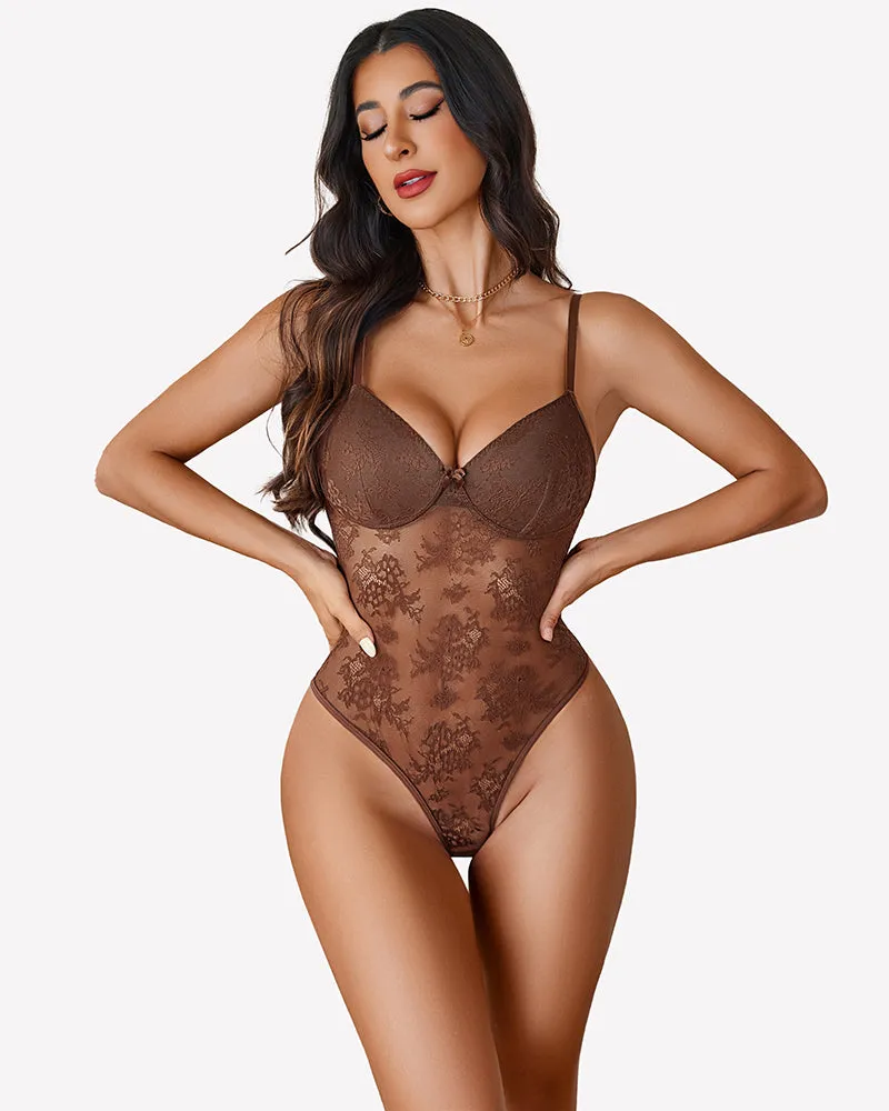 Lace Bodysuit Deep V Snap Crotch One Piece sold by Avid Love product image thumbnail 2