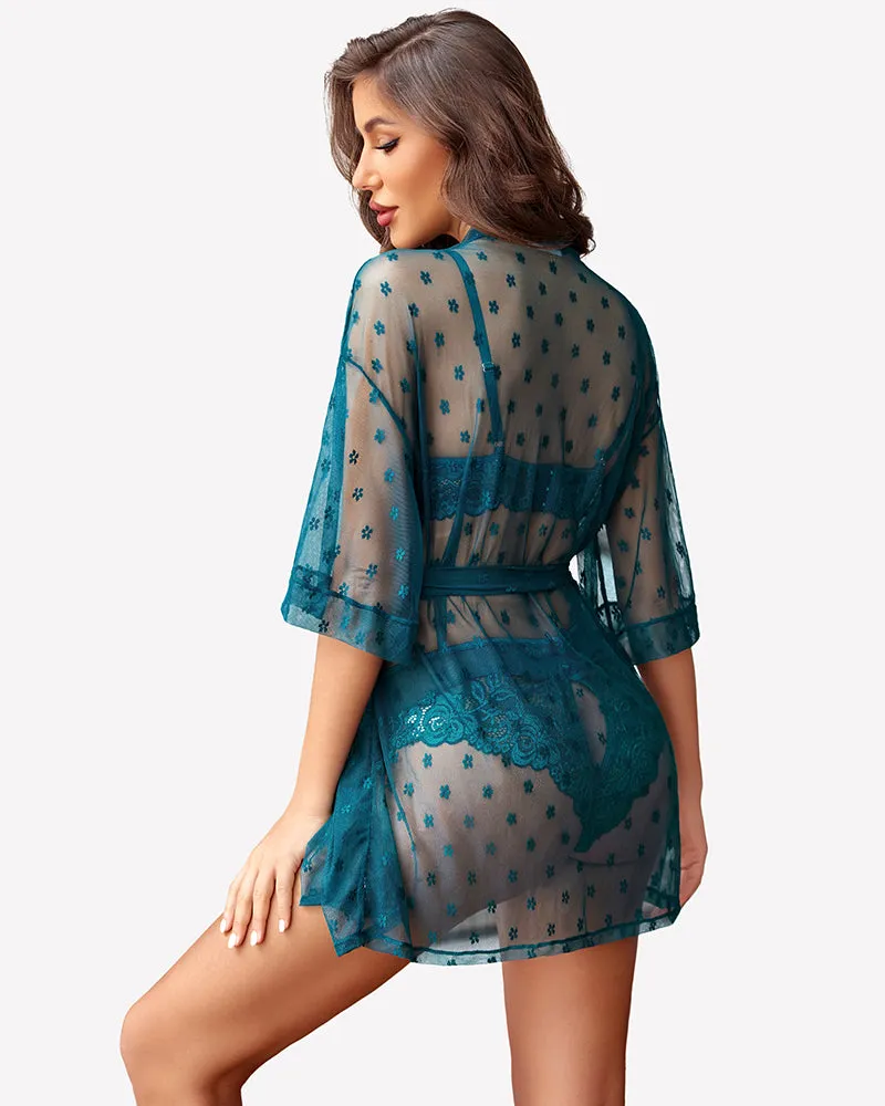 3 Piece Lace Kimono Robe with Bra and Panty Set sold by Avid Love product image thumbnail 5
