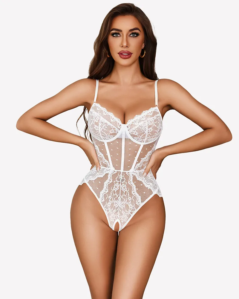 Sheer Lace Bodysuit V Neck Polka Dot Teddy sold by Avid Love product image thumbnail 3