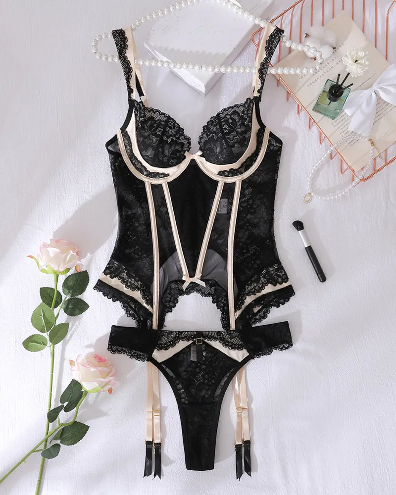 Lace Corset Bodysuit with Ivory Straps sold by Avid Love product image thumbnail 4