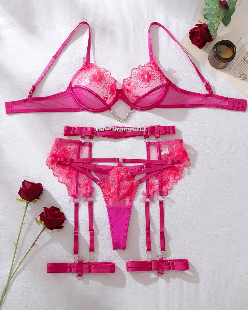 Pink Floral Lace Harness Lingerie Set sold by Avid Love product image thumbnail 5