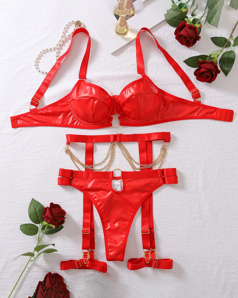 Red Leather Chain Harness Lingerie Set sold by Avid Love product image thumbnail 4