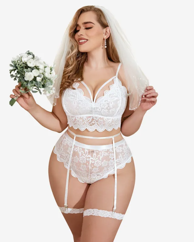 Plus Size Lace Trim Bra Panties Set sold by Avid Love
